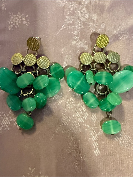 Jewelry - Green Bead Cluster Drop Earrings with Gold-Tone Accents